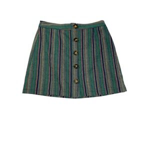 After Market Striped Button-Front Mini Skirt Green Multi Striped Size Large
